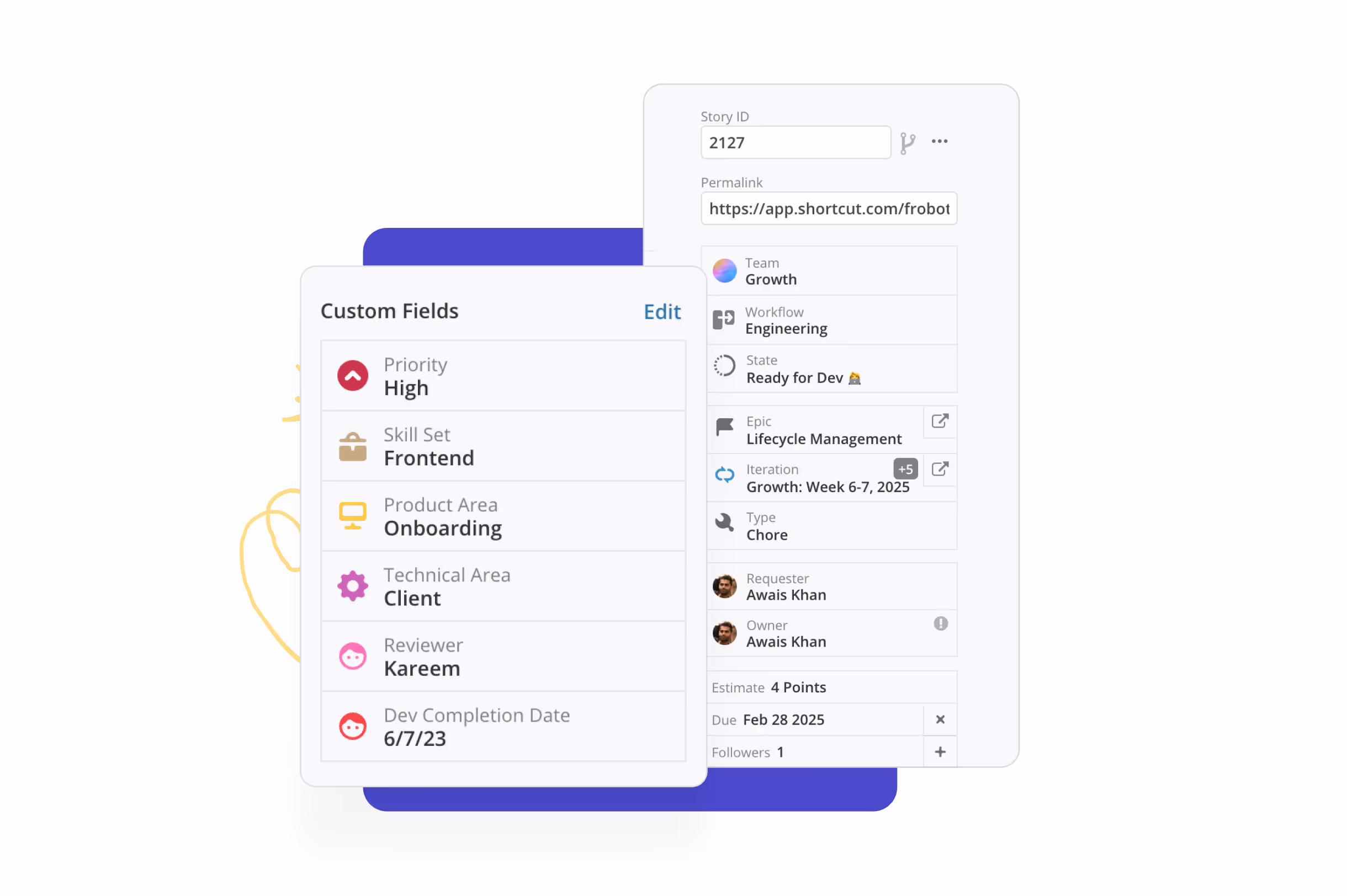 Custom fields categorizing stories by common dimensions