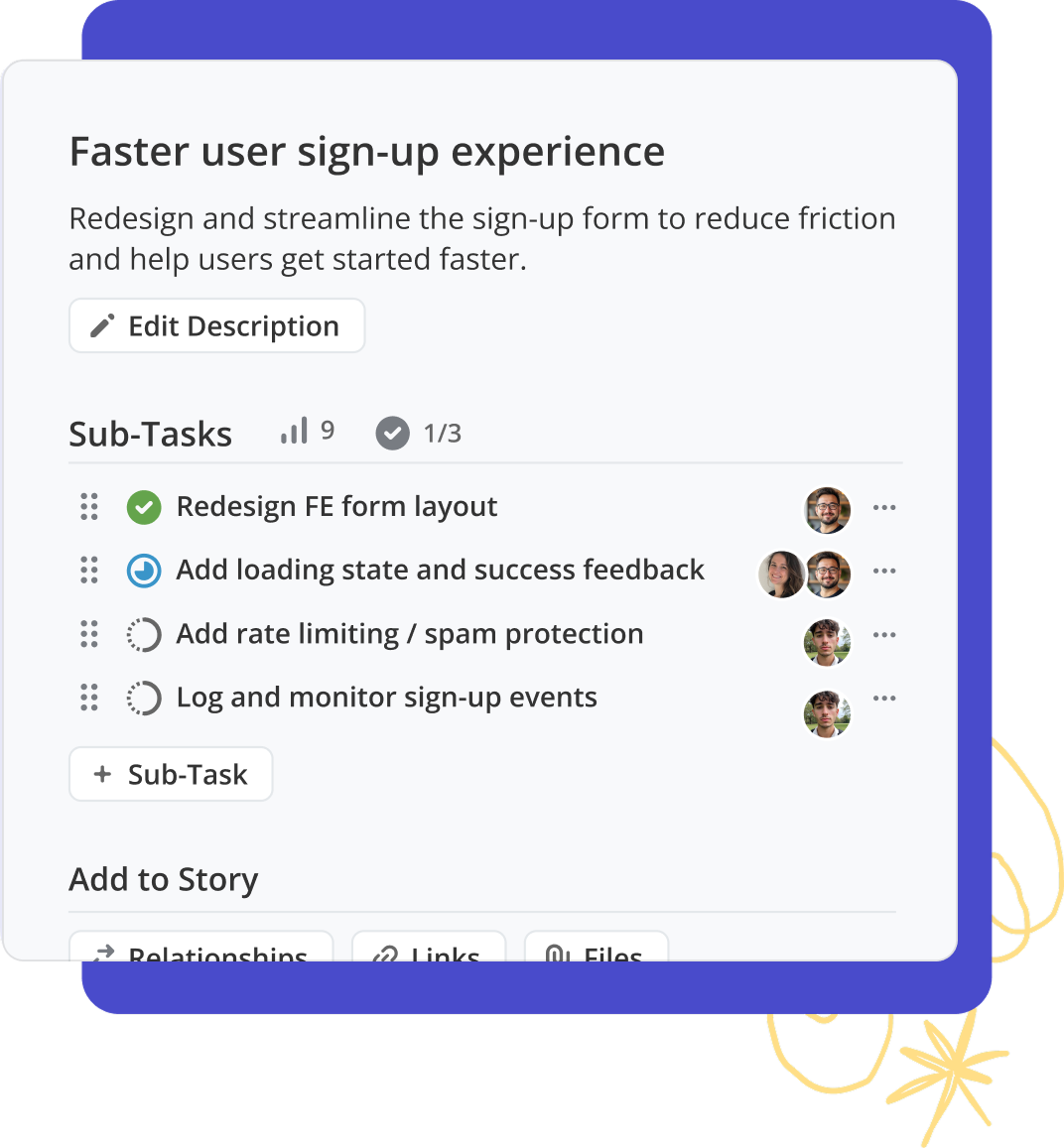 Sub-tasks on a Story in Shortcut