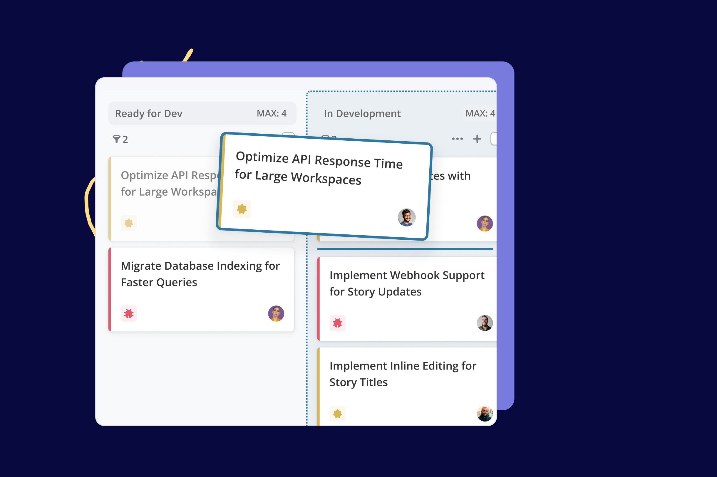 Kanban board interface for project management