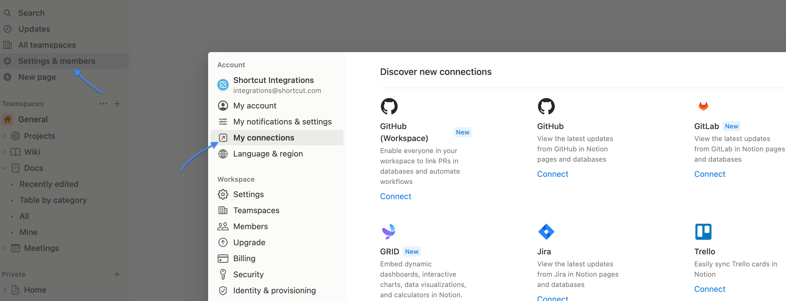 Notion Connection Settings
