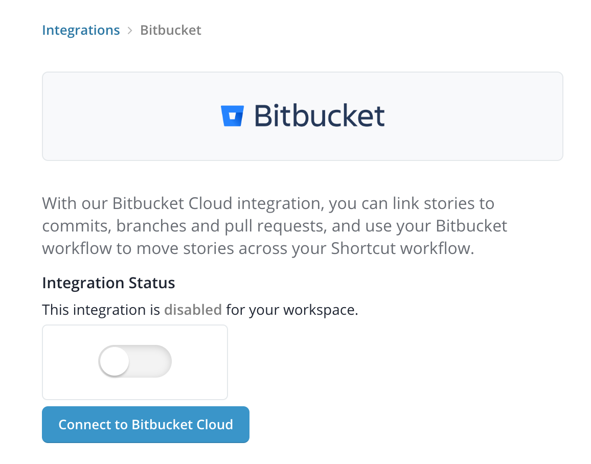 Bitbucket integration settings in Shortcut